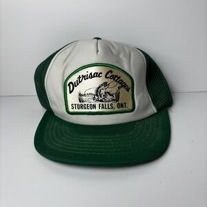 Vintage Ontario Cottage Fishing 1980s Green Nature Trucker Snapback Hat Animal